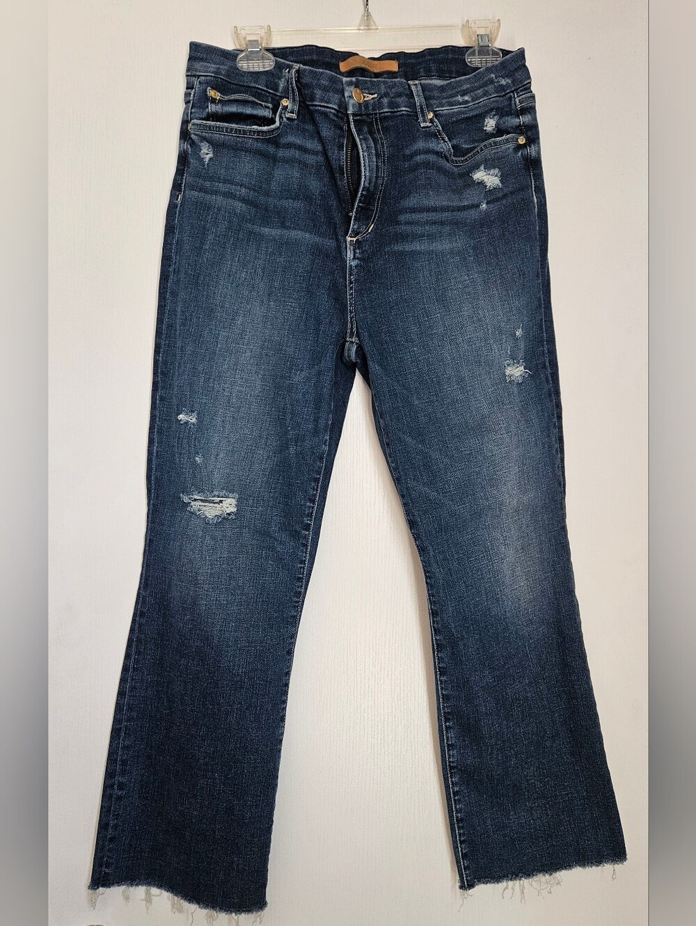 Joe's Jeans Hi Honey High Rise Medium Wash Curvy Boot Cut Distressed Jeans, 32